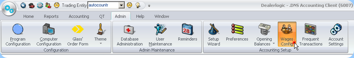 Wages Config button from the Admin Ribbon