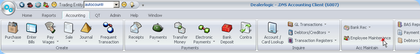 Select 'Employee Maintenance' from the Accounting Ribbon.