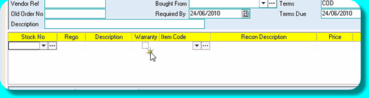 Purchase showing Warranty tick box