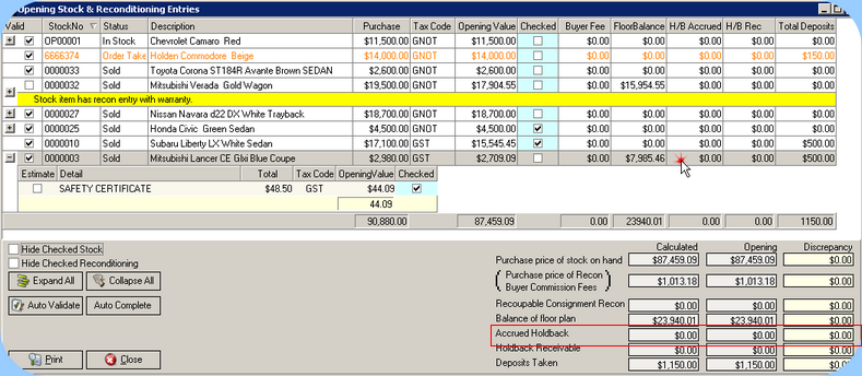 Holdback Totals