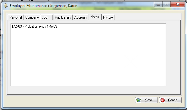 Employee maint, Notes