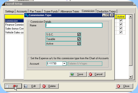 Commission pay type entry